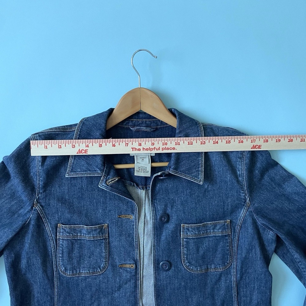 L.L. Bean Women's Denim Utility Chore Jacket Blue Cotton Stretch Petite Medium M - Picture 7 of 12